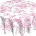 Pink Floral Tablecloth 60 Inch Round Vintage Chinoiserie Flower Table Cloth Spring Decorative Polyester Stain Resistance Round Table Cover for Party Picnic Kitchen Decoration Outdoor Indoor