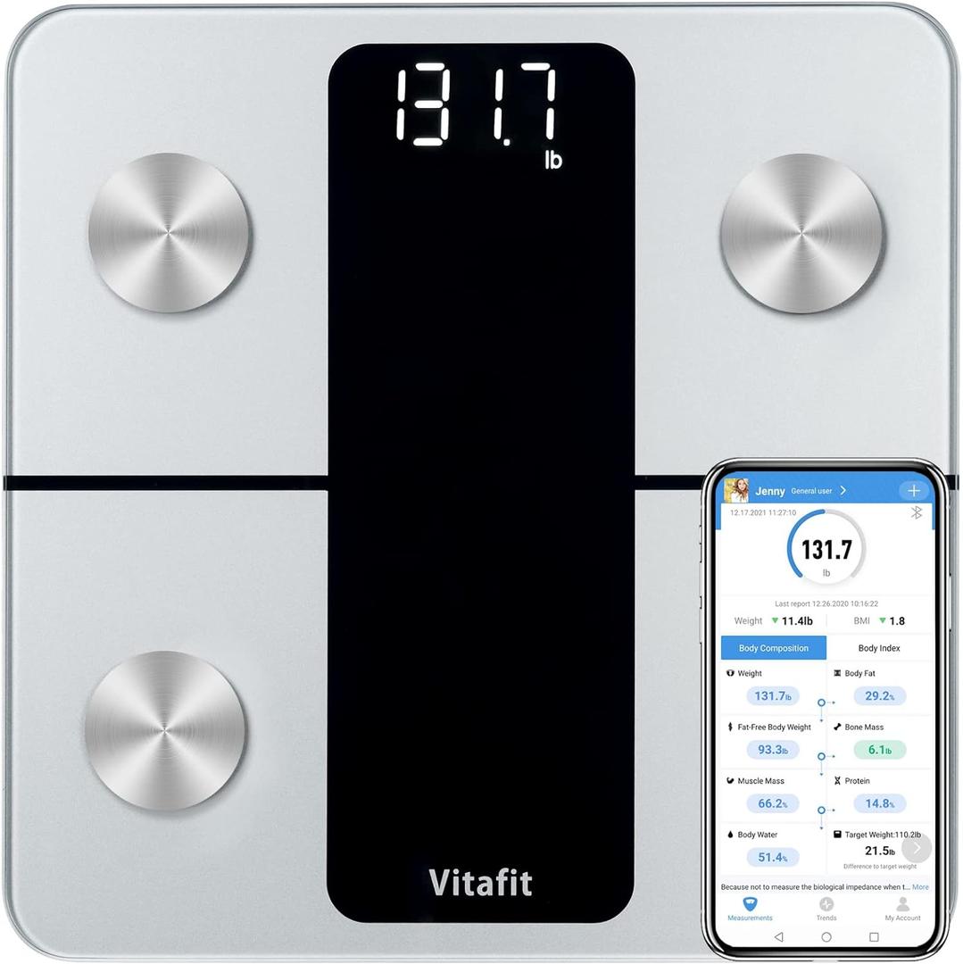 Vitafit Smart Bathroom Scale Body Weight, High Accuracy Assured by Weight Scale Professional Factory Since 2001, App Sync 13 Body Composition Including BMI, Body Fat and Muscle, 400lb, LED, Silver Vitafit Smart Bathroom Scale Body Weight, High Accuracy Assured by Weight Scale Professional Factory Since 2001, App Sync 13 Body Composition Including BMI, Body Fat and Muscle, 400lb, LED, Silver