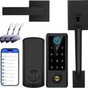 Fingerprint Door Lock with Handle Sets, BEBASIA Keyless Entry Door Lock, Bluetooth Front Handle Set, Smart Deadbolt, Electronic Keypad Digital Lock with Handle, Black
