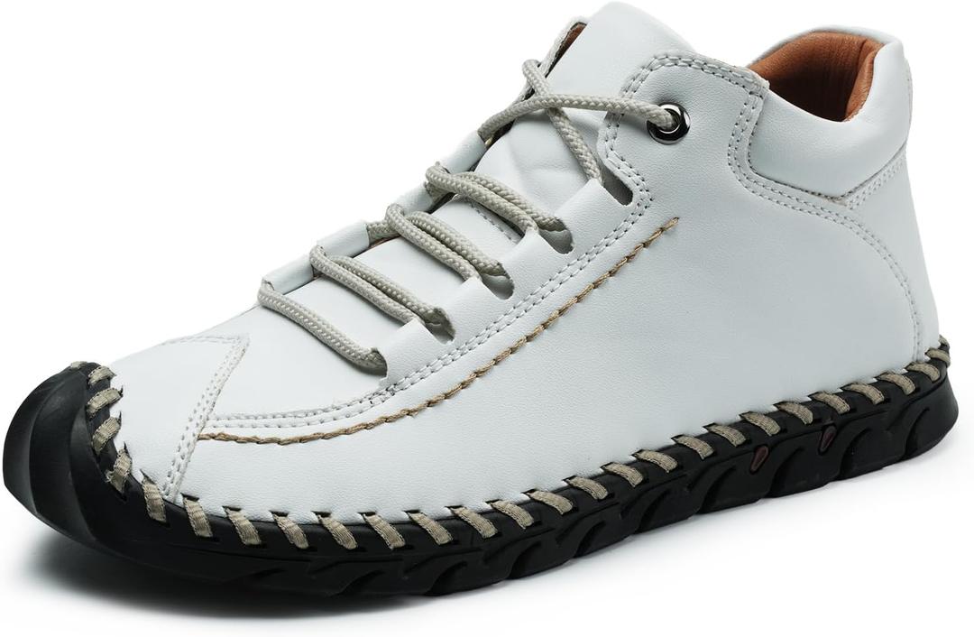 Chukka Boots Casual Fashion Oxford Dress Boots Leather Lace Up Desert Ankle Boots Classic For Men Lightweight Anti Handmade (12, White)