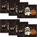 Artoid Mode Polka Dot Ghost Pumpkin Cat Boo Halloween Placemats Set of 6, 12x18 Inch Seasonal Fall Table Mats for Party Kitchen Dining Decoration (Black)