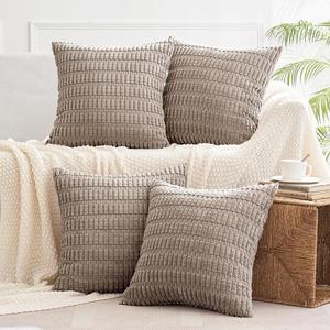 All Smiles Brown Decorative Throw Pillow Covers 18x18 Set of 4 Thanksgiving Farmhouse Home Corduroy Square Cushion Case for Decor Living Room Couch Bed Sofa,