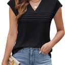 Blooming Jelly Women's Summer Tops Cap Sleeve Shirts Dressy Casual Business Trendy Blouses Pleated Front V Neck Outfits (Black)