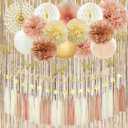Party Decorations for Women Girls With Happy Birthday Banner Champagne Gold Fringe Curtain Hanging Swirls Butterfly Boho Paper Lanterns Pom Poms Fan Backdrop Decor (Champagne Gold Party Decorations)