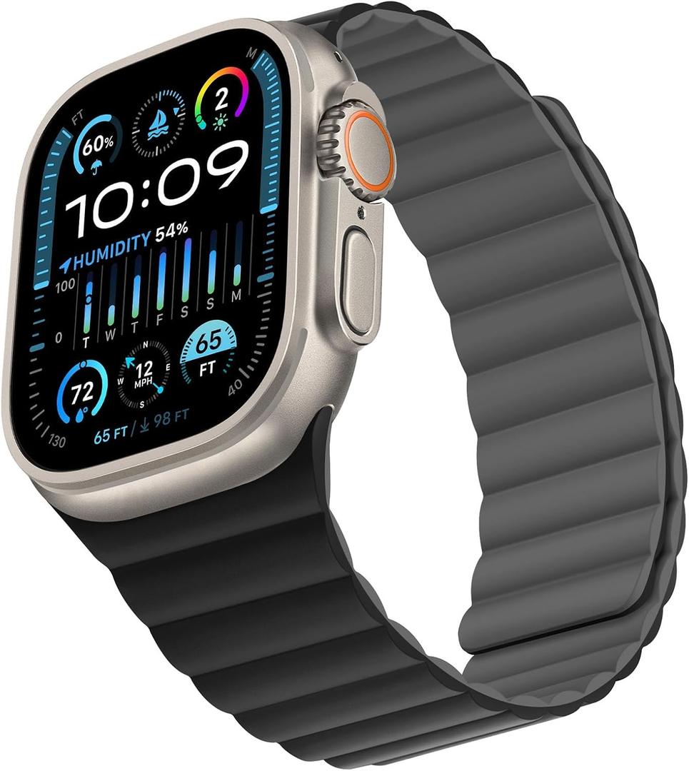 Compatible with Apple Watch Band 49 46 45 44 42 41 40 38mm, Double Sided Wearable Silicone Magnetic Strap for iWatch Ultra SE Series 11 10 9 8 7 6 5 4 3 2 1 (42/44/45/46/49, Black/Gray)