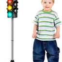 Hiboom 1 Piece 28.3 Inch Traffic Light Toy 2 in 1 Simulation Safety Traffic Indicator Crosswalk Signal with Lights and Sounds for Birthday Educational Toy Gift 4 Sides, Large