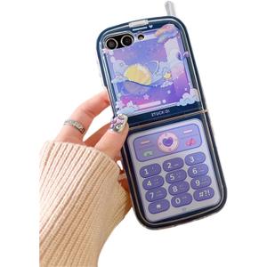 Compatible with Samsung Galaxy Z Flip 7 Case, PC Shell Funny Mobile Phone Design Cute Anime Shockproof Protective Cover for ZFlip 7 for Woman Blue