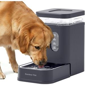 Gardner Pet 1.7 Gallon Automatic Dog Water Bowl Dispenser 6.5L Gravity Water Feeder with Stainless Steel Bowl & Maifan Stone Filter, BPA-Free for for Cats and Dogs (Grey, 1.7 Gallon)