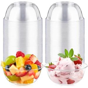 Qeirudu 10 oz Small Clear Plastic Bowls, 60 Pack Disposable Hard Plastic Party Serving Bowls for Salads, Ice Creams, Fruit, Desserts, Parfaits, Snacks