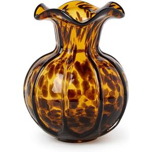 Two's Company Ruffled Tortoise Print Vase, 6.5-Inch, Glass