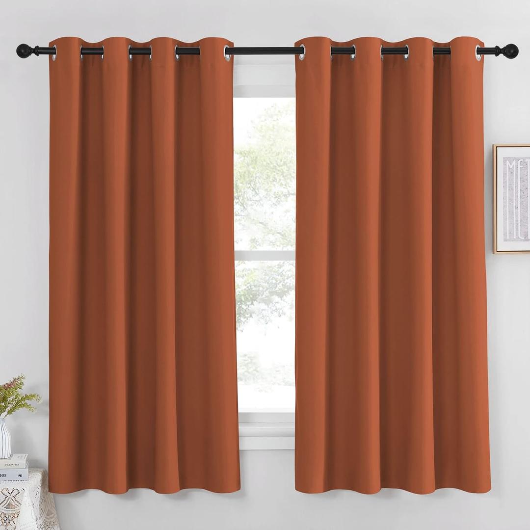 NICETOWN Blackout Burnt Orange Curtain for Bedroom 63 inch Length - Grommet Top Room Darkening Sound Reduction Privacy Thermal Drape for Nursery/Living Room, W52 x L63, 1 Panel