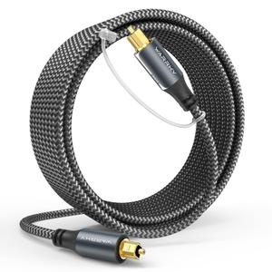 Warrky Optical Audio Cable, 20ft Optical Cable for Soundbar [Nylon Braided, Slim Metal Case, Gold-Plated Plug], Fiber Optic Audio Cord Compatible with Samsung, Vizio, LG, Bose, Sony, Sonos