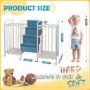 Kids Dual-Side Toy Storage and 3-Tier Bookshelf  Montessori Toddler Organizer with Divided Left and Right Toy Bins & Bookcase for Nursery, Playroom (White & Blue)