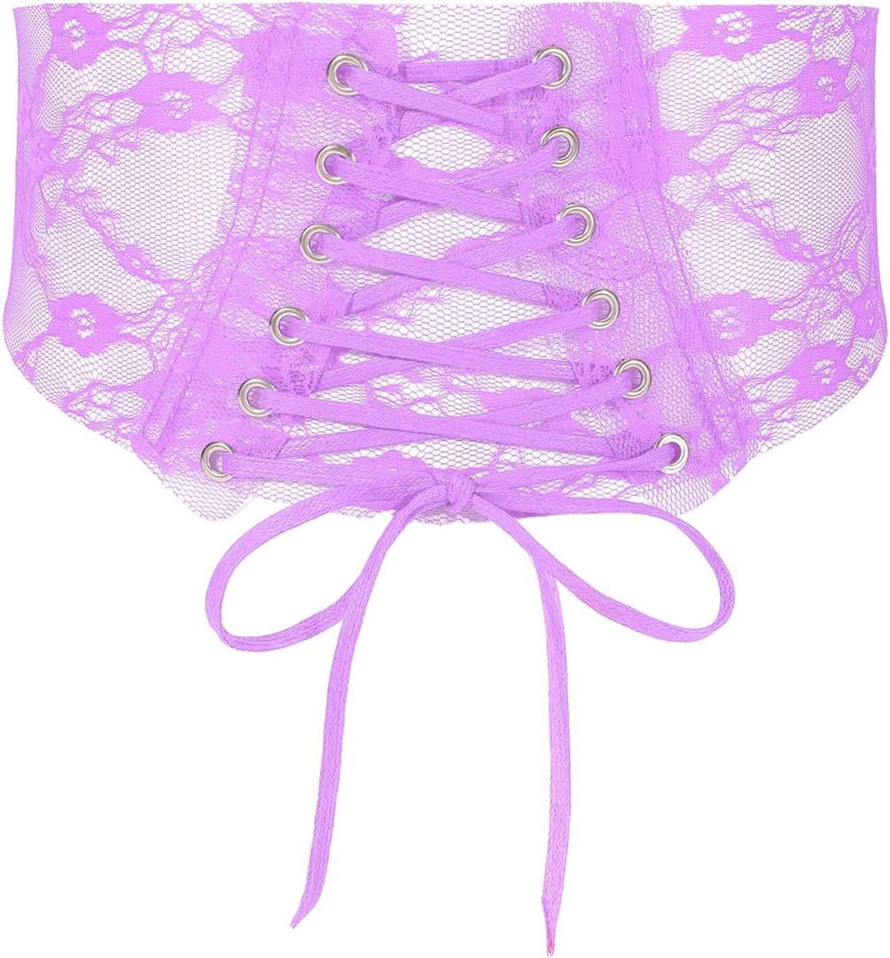 SUOSDEY Womens Lace-up Corset Belt Transparent PVC Lace Vintage Elastic Waist Belt for Dress (Purple)