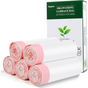 Magesh 4 Gallon Small Drawstring Trash Bags, White (Drawstring-4Gal150)