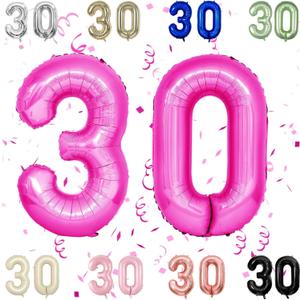 40 Inch Hot Pink 30 Number Balloons,Dark Pink 3 & 0 Foil Large Balloons,30 Big Digit Number Balloon for Women 30th Birthday Anniversary Graduation Party Supplies