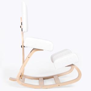 Sleekform East Austin Ergonomic Kneeling Chair with Back Support - Boucle and Wood Ergo Stool for Desk - Best Ergonomic Kneeling Office Chair for Posture and Leg Circulation, 21" H X 22" W X 28" D