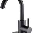 Wet Bar Sink Faucet Stainless Steel One Hole 360 Swivel Bar Mixer with 3 Hole Cover Deck Plate Small Modern Single Handle Kitchen Tap for Bath Bathroom Sink Prep Sink,Matte Black