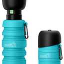 Pecute Dog Water Bottle Portable & Collapsible,17oz-29oz Water Dispenser with Folding Bowl, 5 Levels Capacity in 1,Carabiner Clip,100% Food Grade Silicone,Outdoor Walking,Hiking,Travel,Light Blue