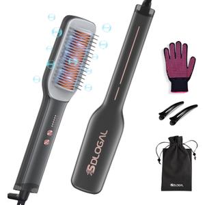 sdlogal Hair Straightener Brush  Hair Straightening Iron with Built-in Comb, 20s Fast Heating & 5 Temp Settings & Anti-Scald, Perfect for Professional Salon at Home (Black - Matte)