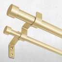 Gold Double Curtain Rod, 36 to 72 Inch Dual Curtain Rods with Aluminium Modern End Cap Finials, 1 Inch Adjustable Heavy Duty Window Treatment Rods, Telescopic Metal Double Drapery Pole Set