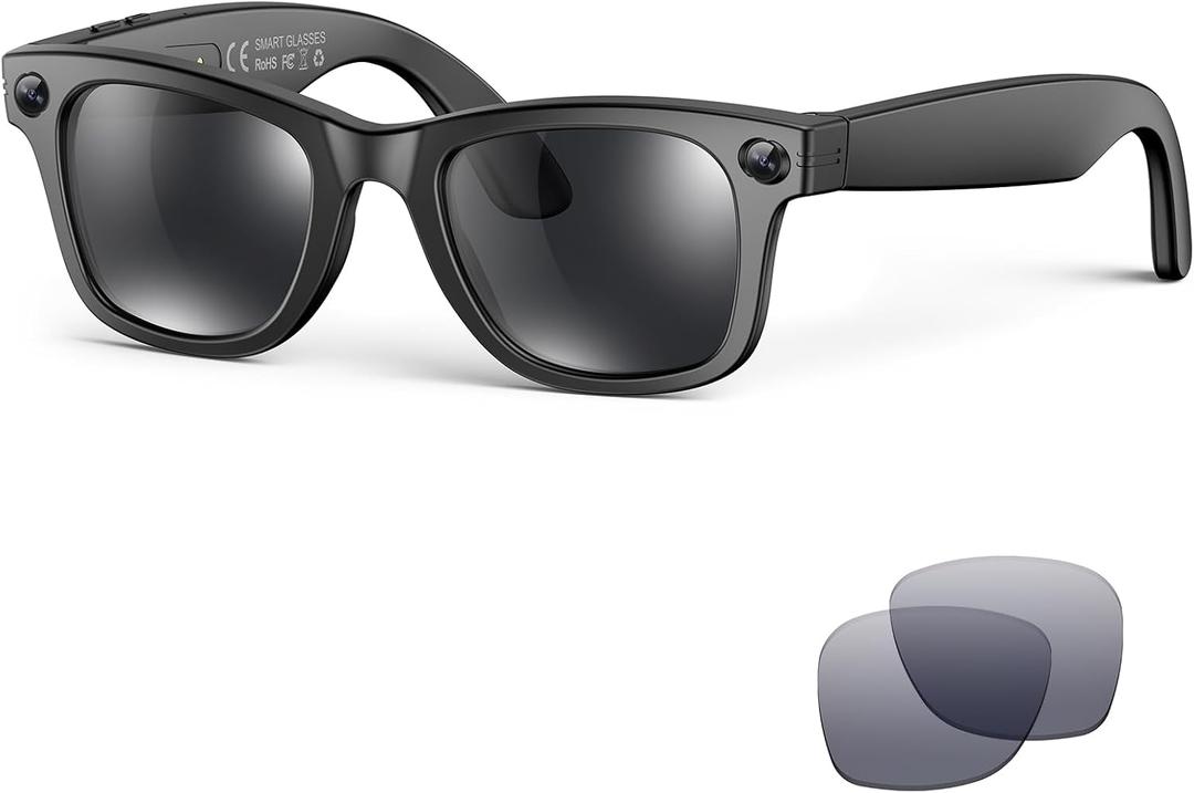 AI Smart Glasses for Men Women,8MP 2K HD Camera Glasses,AI Voice Control,AI Photo Recognition,Real-Time Translation,Smart Sunglasses with Bluetooth Call,IP67 Waterproof for Driving,Outdoor,+2 Lenses.