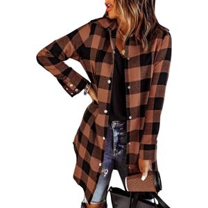 EVALESS Color Block Plaid Shacket Jacket Womens Fall Clothes Fashion Outfits (Medium, Brown)