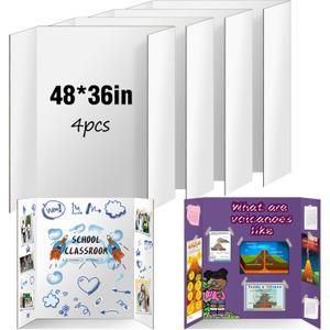 4 Pack Trifold Poster Board 48" X 36", IKAYAS Double Sided White Poster Boards, Science Fair Display Boards Posterboard Foamboard for Mounting, Prints, Art, Display, Projects Classroom Supplies