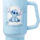 Silver Buffalo Disney Lilo and Stitch Minimalistic Design Ocean and Tropical Double Walled Stainless Steel Tumbler with Handle and Straw, Fits in Standard Cup Holder, 40 Ounces