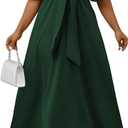 Ekaliy Women's Elegant Wedding Guest Dress Adjustable Tie Front V Neck Ruffle Sleeve A Line Formal Maxi Church Dresses (Green, M)