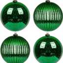 KI Store Green Christmas Ball Ornaments 6-Inch Set of 4 Large Hanging Tree Ornament Decorations Shatterproof Vintage Mercury Balls