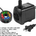 2 x Submersible Water Fountain Pump 15W with LED Lights Aquarium Fish Tank Water Pump 260GPH for Aquarium Pond Statuary Gardens Water Feature Outdoor Fountain