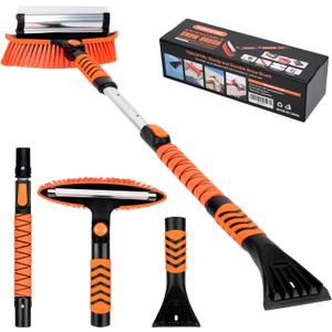 43" Ice Scraper for Car Windshield - 3-in-1 Extendable Snow Brush with 180 Pivot Head, Squeegee & Ergonomic Foam Grip for Christmas Car, SUV, Truck, Auto (Black/Orange)