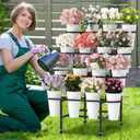 4 Tier Flower Display Stand, Metal Flower Bar Stand for Fresh Flowers Without 16pcs Buckets, Heavy Duty Garden Flower Cart Display Stand with Wheels