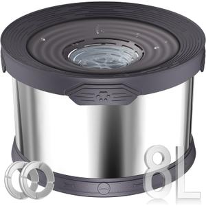 UPSKY Dog Water Bowl No Spill 8L Stainless Steel, 2.1 Gallon Large Capacity Spill-Proof Dog Bowls, Non-Slip Slow Drinking Anti-Splash Bowl for Large Messy Drinkers, No Mess Indoor/Outdoor Use, Gray (Grey)