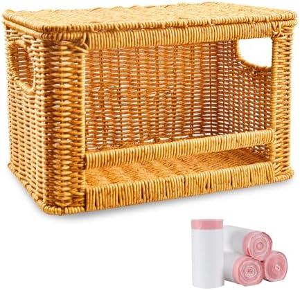 Large Bag Dispenser, Rattan Garbage Bag Holder & Roll Organizer, Extra Large Bag Storage for 13-33 Gallon Bags | Under Sink Organizer, Pantry & Kitchen Basket