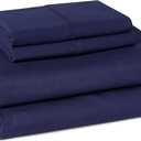Amazon Basics Soft Organic Cotton Sheet Set with 2 Pillowcases, GOTS-Certified, Queen, Navy Blue