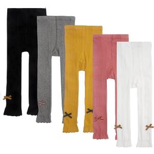 5 Pack Toddler Girls Cotton Cable Knit Leggings Classic Solid Footless Tights Ankle Length Pants for Kids