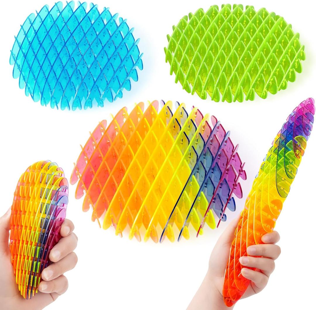 Fidget Worm: Fidget Toys Adults | 3-pack Sensory Toys for Kids & Teens | Quiet Fidgets, Anxiety Stress Relief Toy, Desk Fidgets for Autistic & ADHD Adults | Easter Basket Stuffers (Rainbow,Green,Blue) (Small/Large)