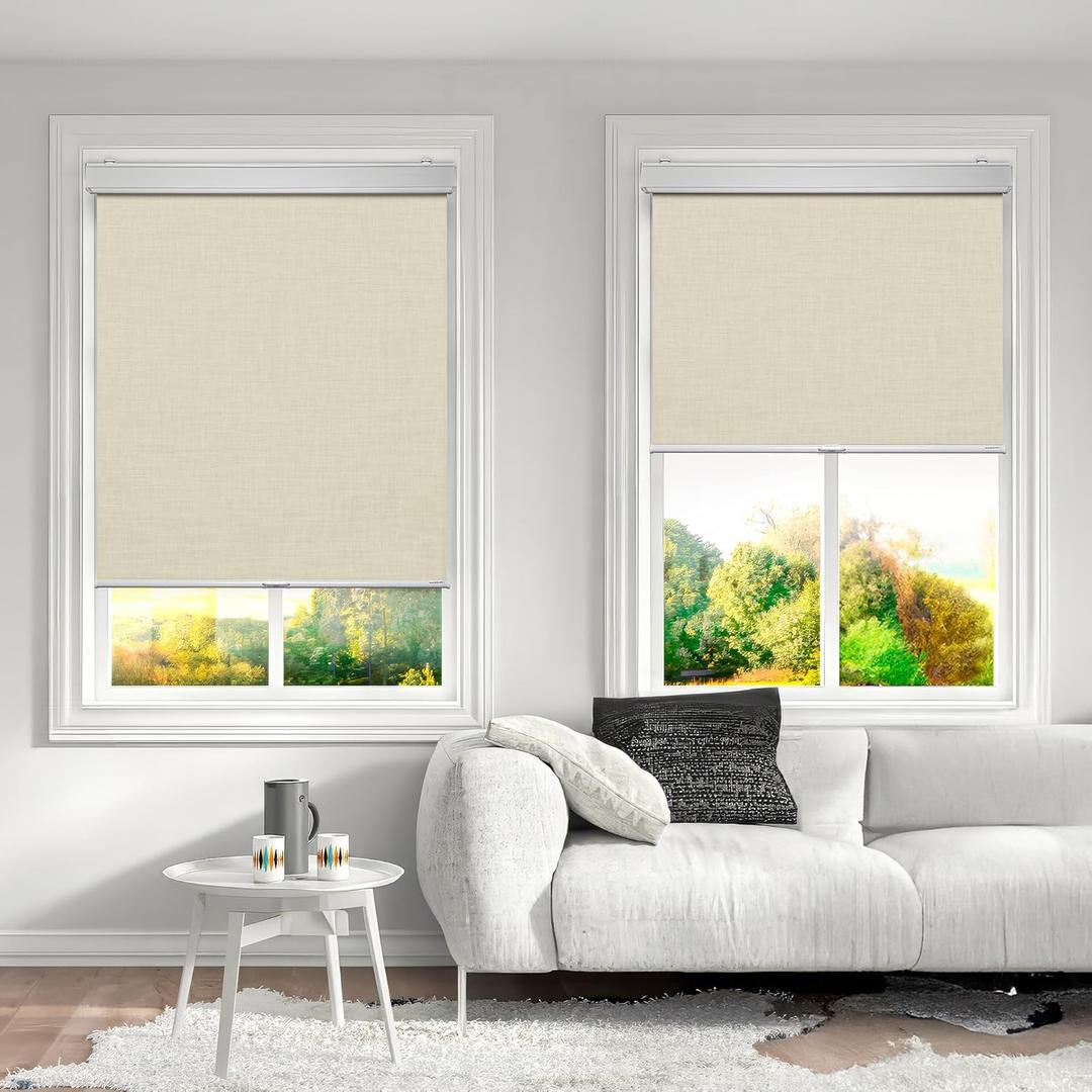 Cordless with Valance 100% Blackout Window Shades Pull Down Window Blinds with Thermal Insulated Fabric. Easy to Install. (Maximum Height 80") (Ivory Color) (22" Width)