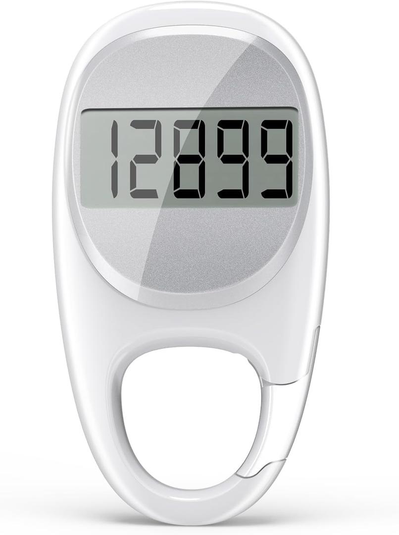 Simple Pedometer for Walking, Accurate Step Tracker with Carabiner, 3D Step Counter for Men Seniors (White)