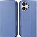 SHIELDON Real Leather Case Wallet for iPhone 17 6.3-inch 5G 2025 | Magnetic Closure | Folio | RFID Blocking Card Holder | Kickstand | Soft Shockproof Phone Cover | Wisteria Purple