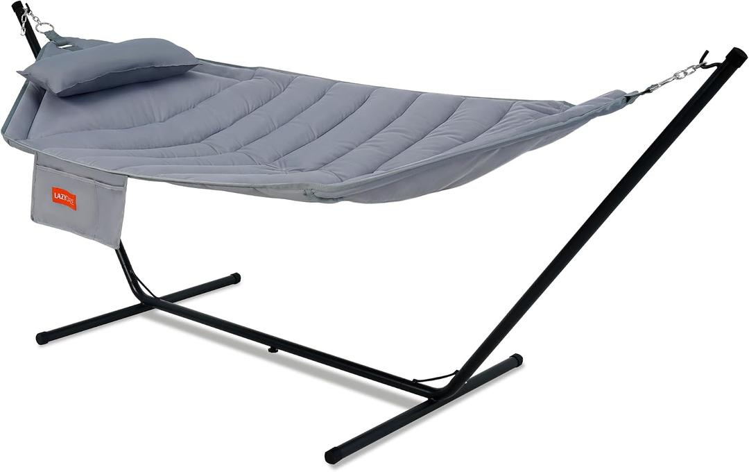 Lazy Daze Deluxe Heavy Duty Hammock with Stand for Outside, Light Grey
