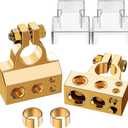 Battery Terminal Connectors, 0/4/8/10 Gauge AWG Battery Terminal, Positive Negative Battery Terminals, with 2 Clear Covers and Shims, Battery Connectors for Car, Marine, Truck, Motorcycle (Gold)