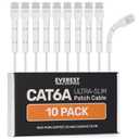 Everest Ultra Slim Cat6a Ethernet Patch Cables 0.5ft (10-Pack) White - 6 Inch 10GB Cat 6a Patch Cable - Bendable, Flexible & Thin Ethernet Cable - 32AWG 550MHZ Cat6a Cables - 100% Copper Wires