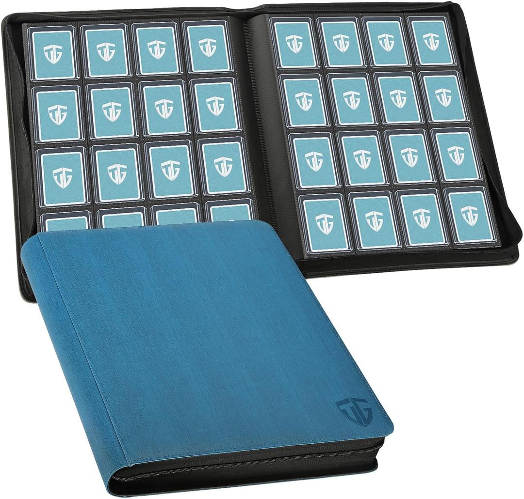 16 Pocket Toploader Binder,Holds 640 3x4 Toploader Hard Cases,Sleeves Card Collection Binder,20 Double Sided Pages,Compatible with Trading & Sports Holder(Blue)