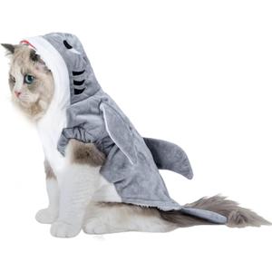 NACOCO Halloween Pet Shark Costume - Dog Cute Clothes Hoodie Cat Warm Outfit Coat Apparel for Small Medium Large Dogs and Cats (Grey, XS)
