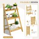 Foldable Ladder Shelf 39.4", Plant Shelf 3 Tier, Bamboo Ladder Flower Pot Display Shelf, Freestanding Ladder Bookshelf for Living Room, Balcony, Yard, Garden, 23.6"W x 15"D x 39.4"H, Natural