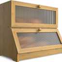 LOHASOK Bread Box for Kitchen Countertop: Bamboo Bread Storage Container for Homemade Bread, 2 Layer Breadbox, Large Bread Keeper Holder, Wood Color