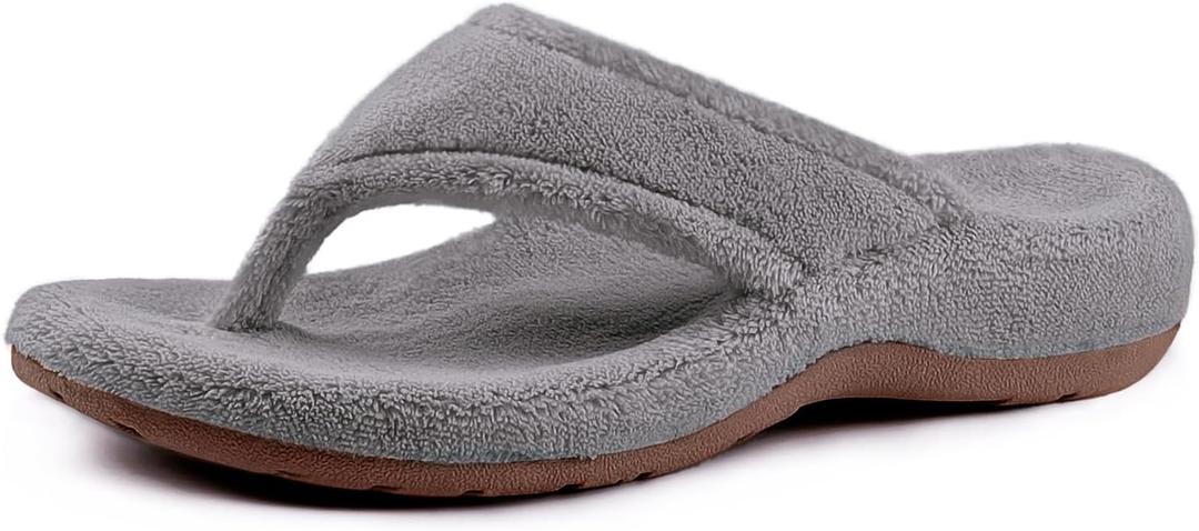 Women's Thong Spa Slippers with Arch Support Flip Flop House Slippers for Women Indoor and Outdoor (7, Dark Grey)